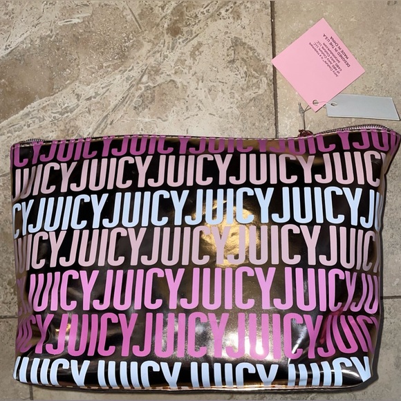 🎉HP🎉New! Juicy Couture Rose Gold/Pink Logo Large Zip Makeup Case 12”x4”✨💕 - Picture 2 of 9